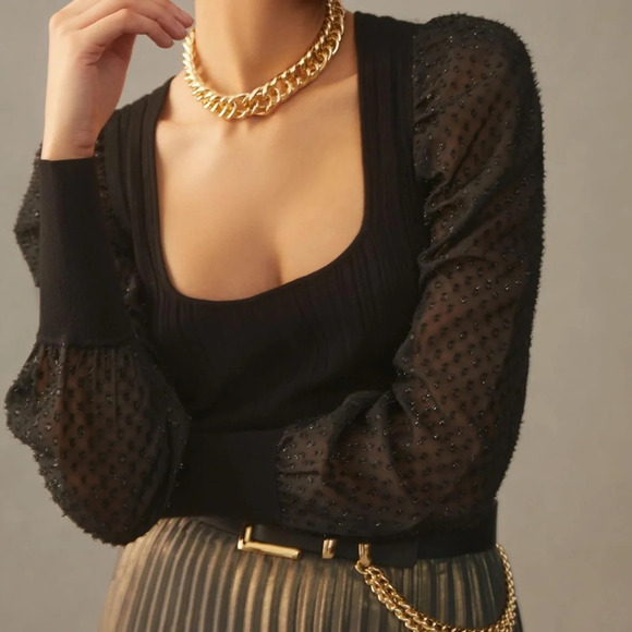 Anthropologie Puff Sleeve Shimmer Sweater XLP - Picture 3 of 9